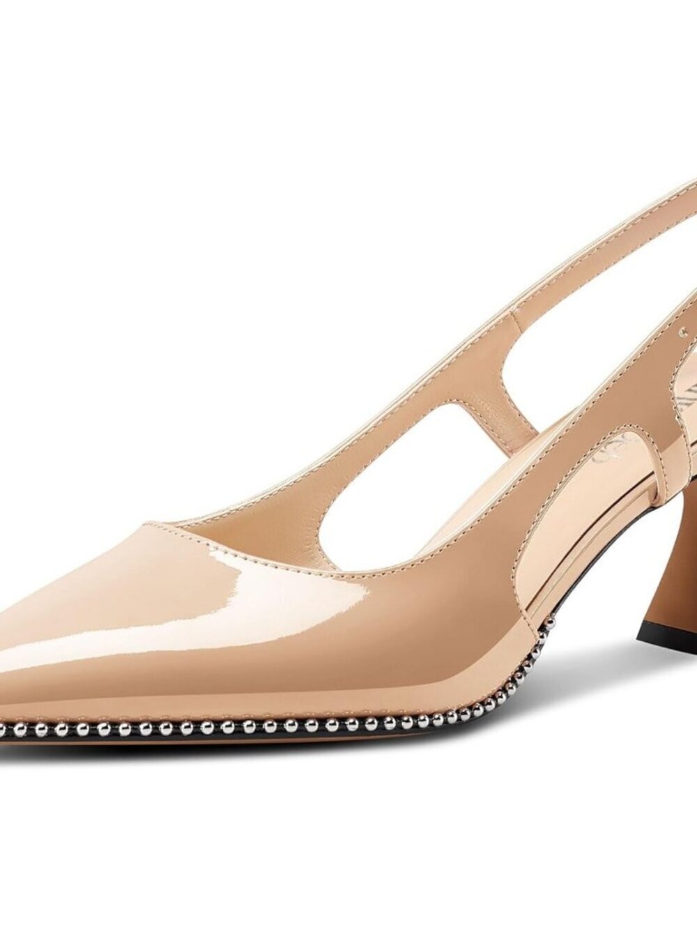 Women's Beige Stylish Pointed Toe Slingback Buckle Ankle Strap Heels Shoes